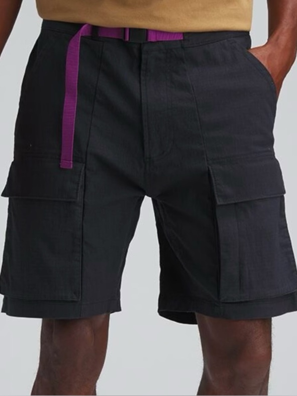 Backcounty Black Ripstop Cargo Shorts Purple Belt Hiking Outdoor Climbing 8 inch